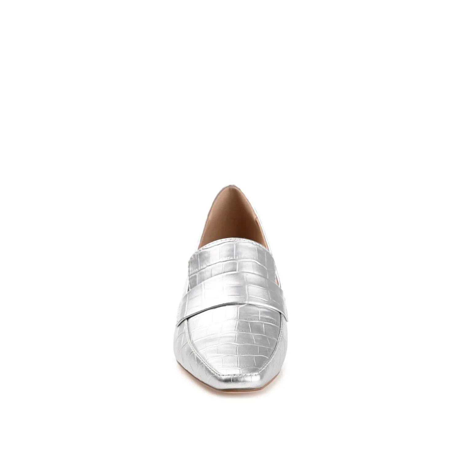 CELINA Kitten Heel Loafers in Wide - Silver Croco