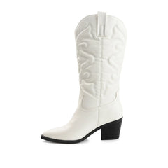 Chantry Cowgirl Wide Calf Vegan Leather Boots - White