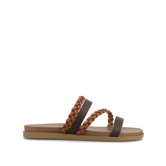 Colette Wide Slide Sandals in Cognac