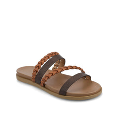 Colette Wide Slide Sandals in Cognac