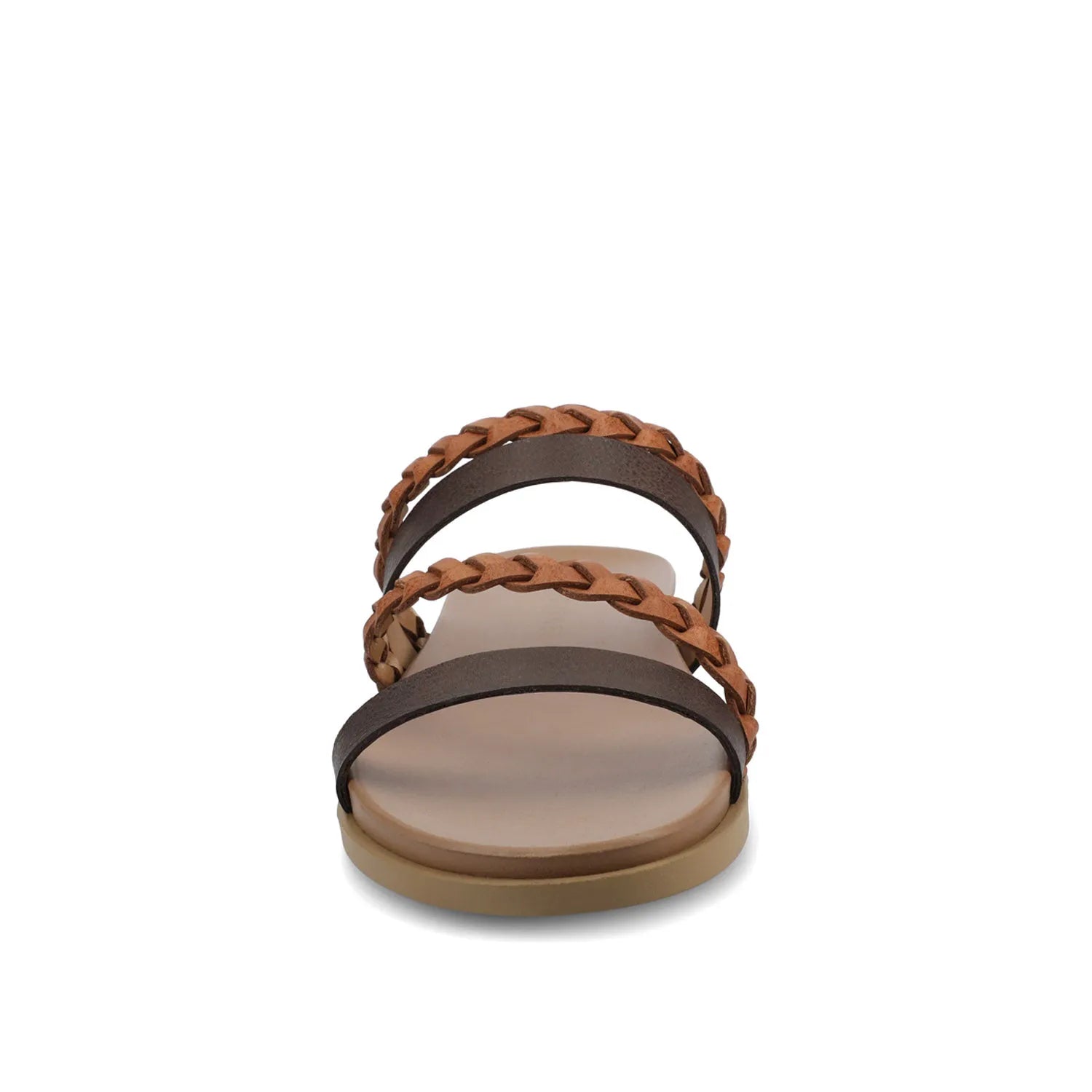 Colette Wide Slide Sandals in Cognac