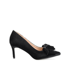 CRYSTOL Velvet Stiletto Pump Heels in Black