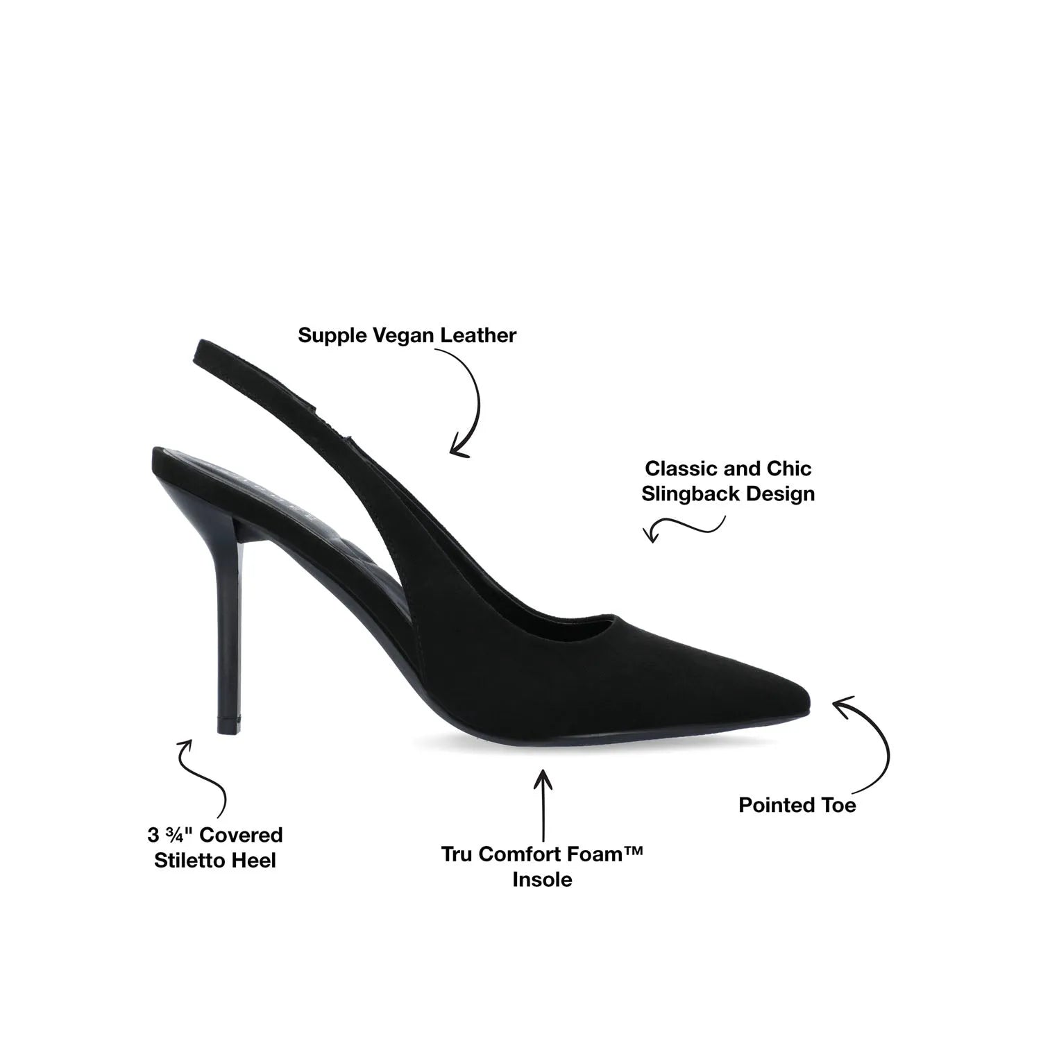 Elenney Slingback Stiletto Heels in Black Faux Suede