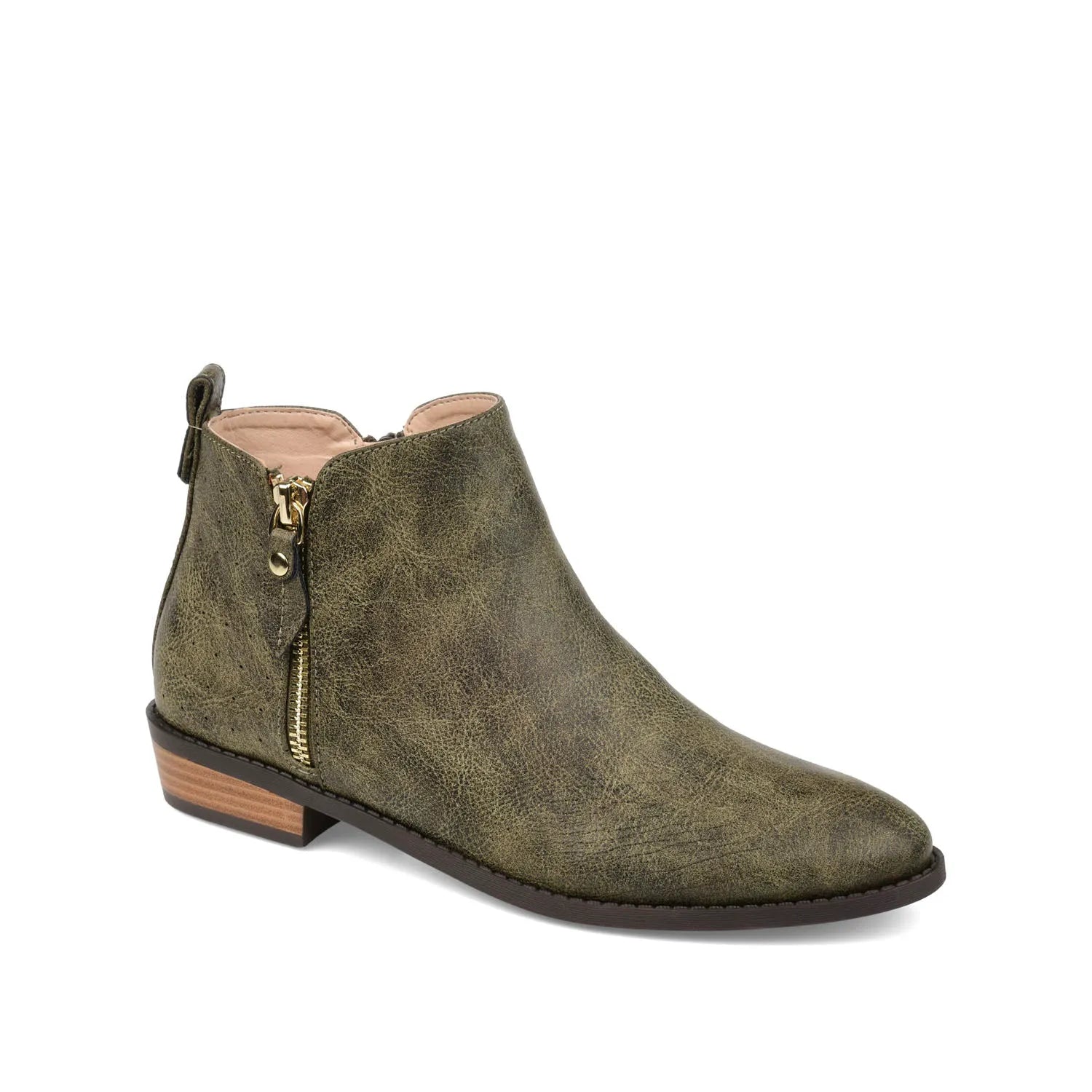 Ellis Zip-Up Bootie in Vegan Leather - Olive