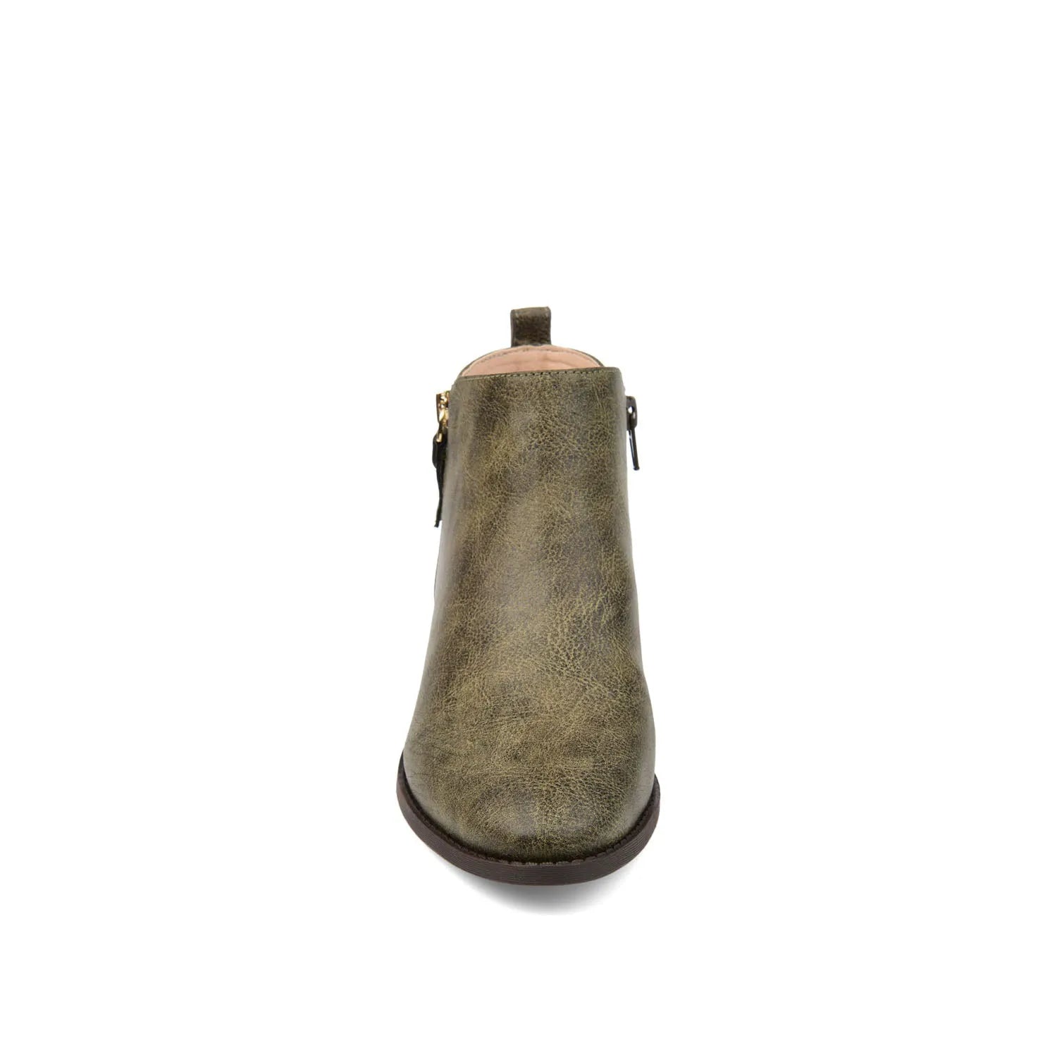 Ellis Zip-Up Bootie in Vegan Leather - Olive