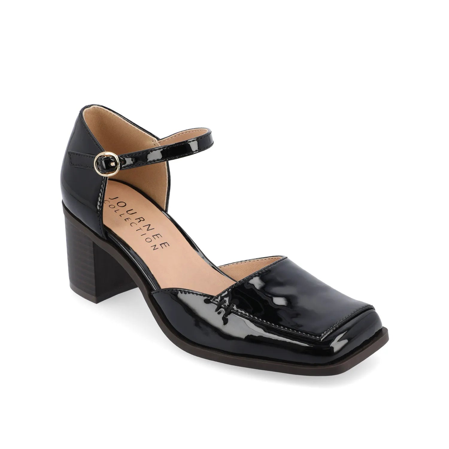 Evangeline Block Heels in Patent Black by D'Orsay