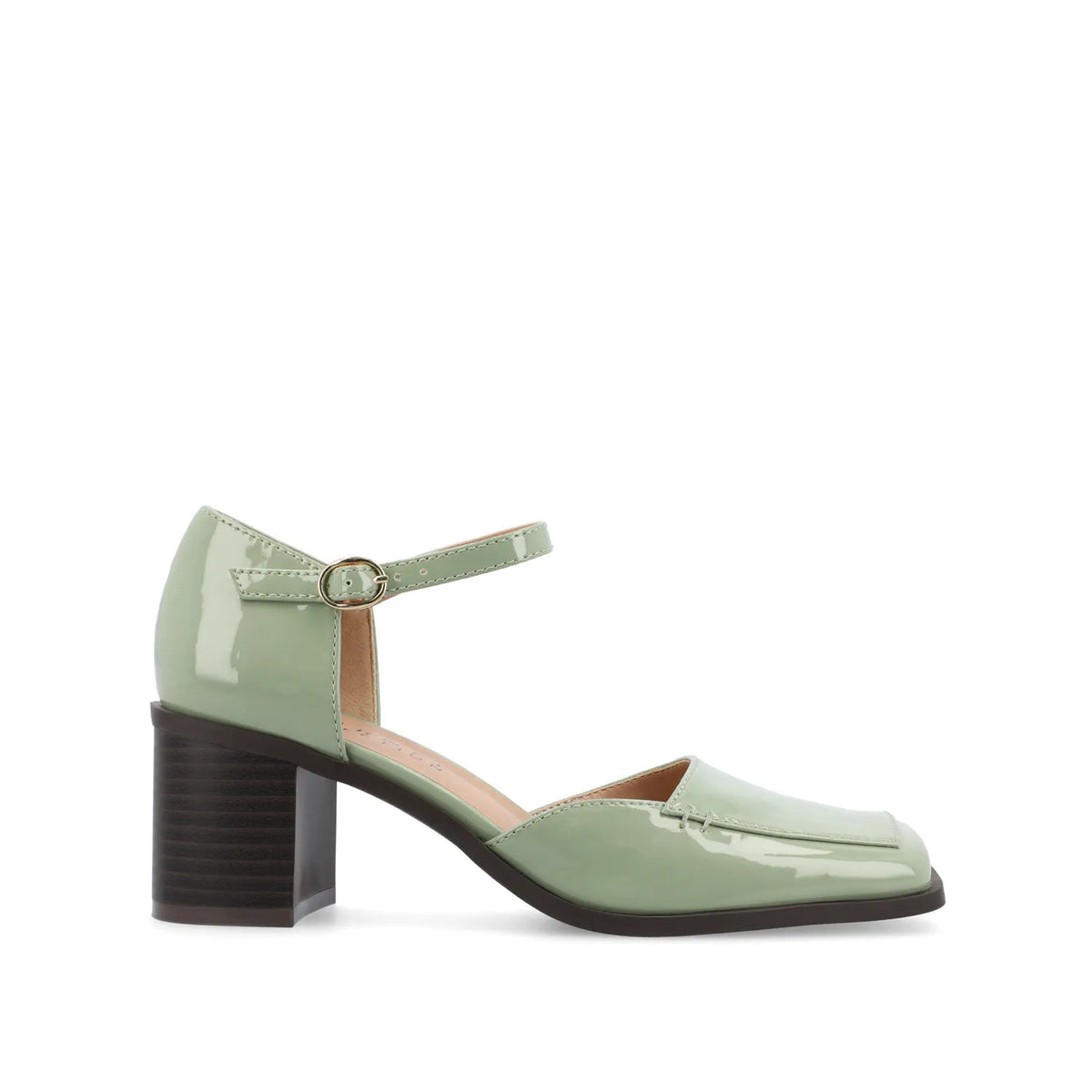 Evangeline Block Heels in Patent Green by D'Orsay