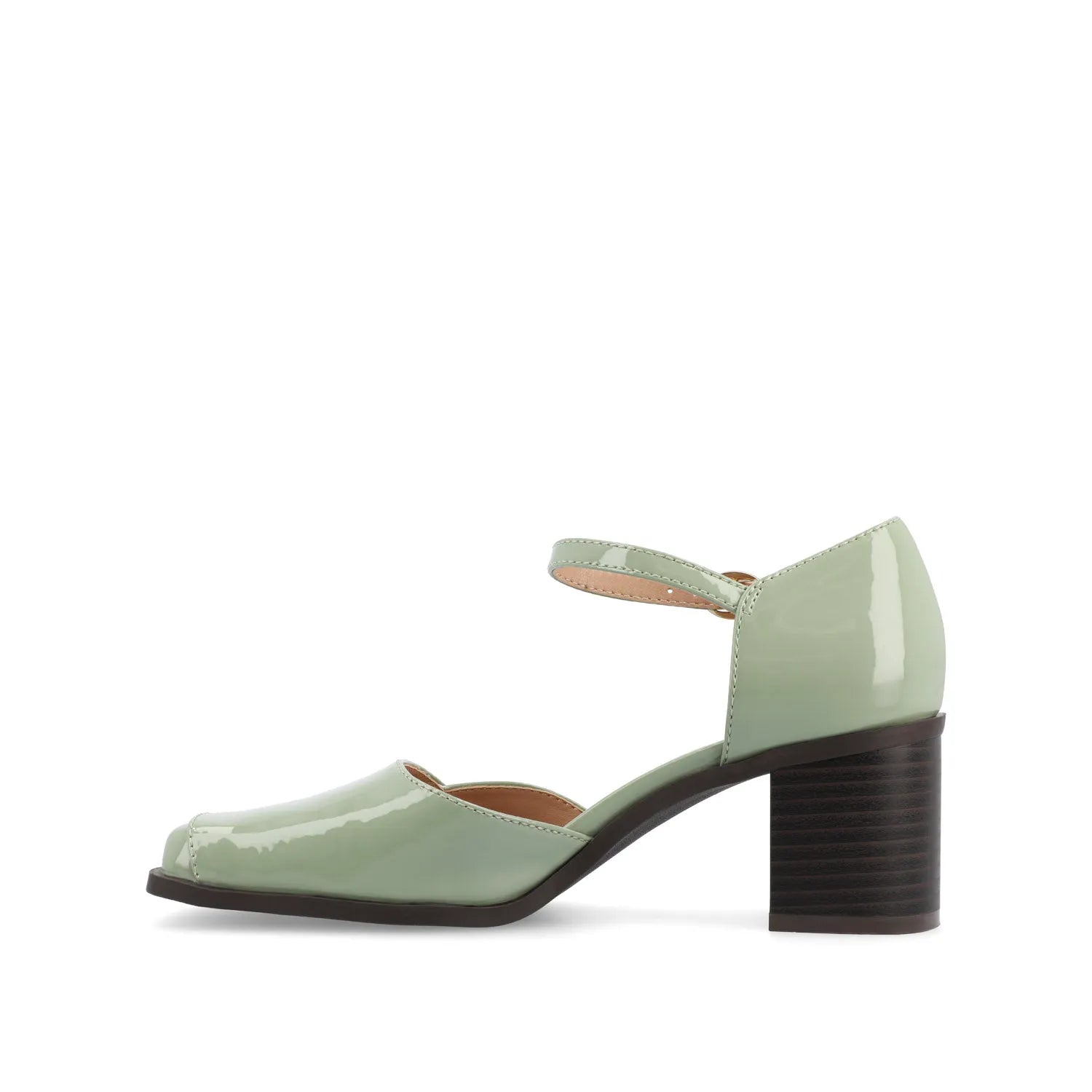 Evangeline Block Heels in Patent Green by D'Orsay