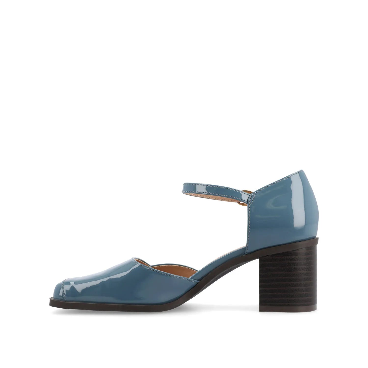 Evangeline Block Heels in Patent Blue by D'Orsay