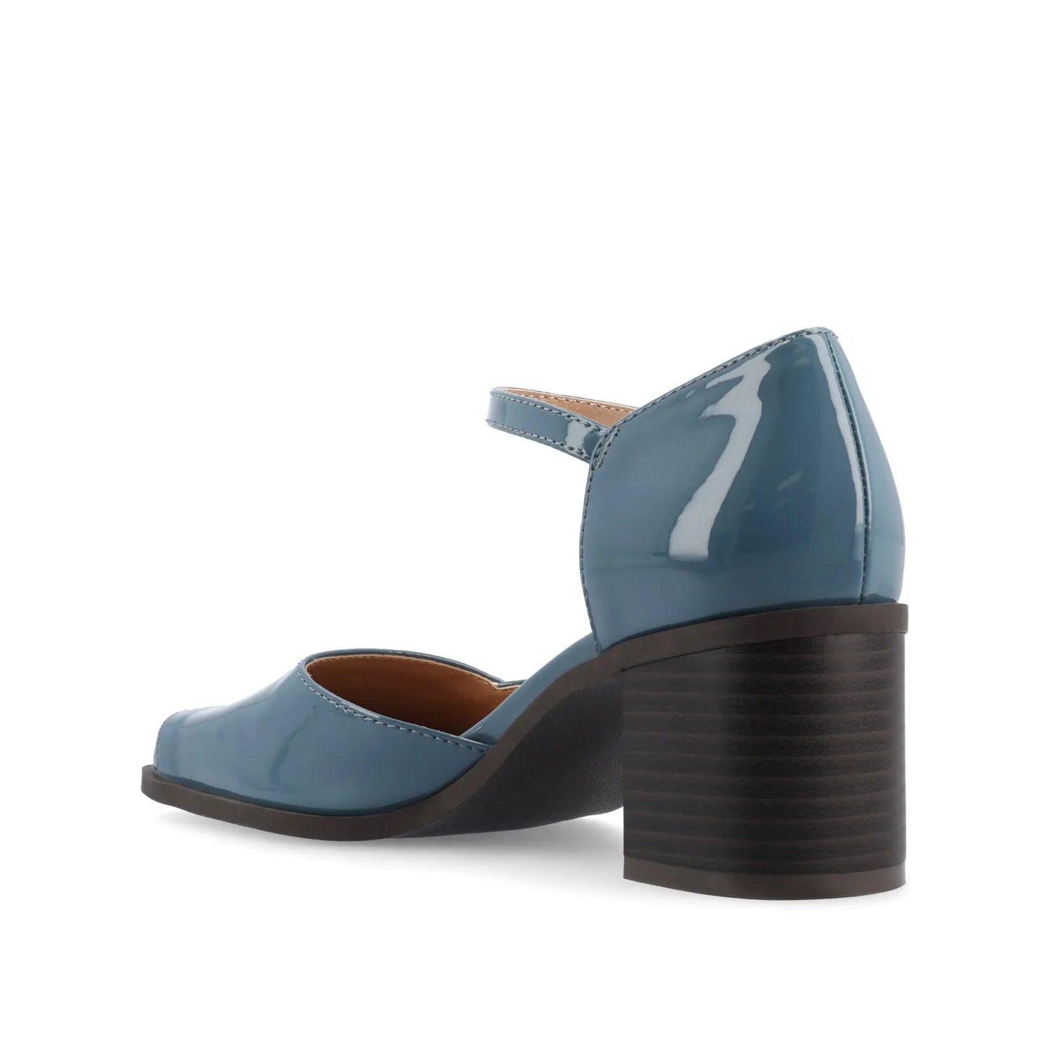 Evangeline Block Heels in Patent Blue by D'Orsay