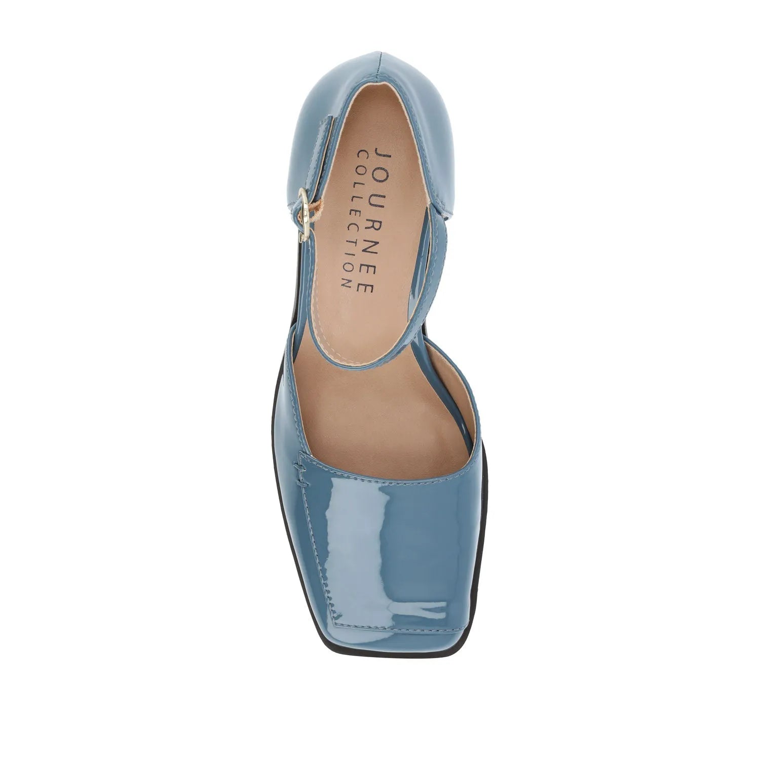 Evangeline Block Heels in Patent Blue by D'Orsay