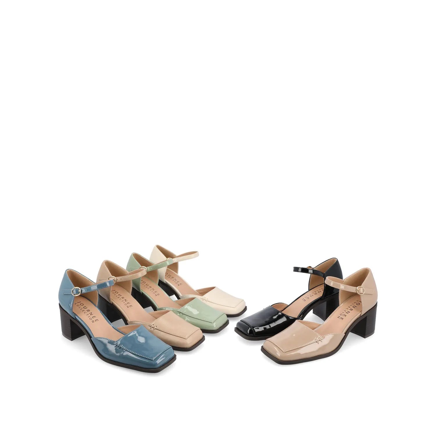 Evangeline Block Heels in Patent Black by D'Orsay