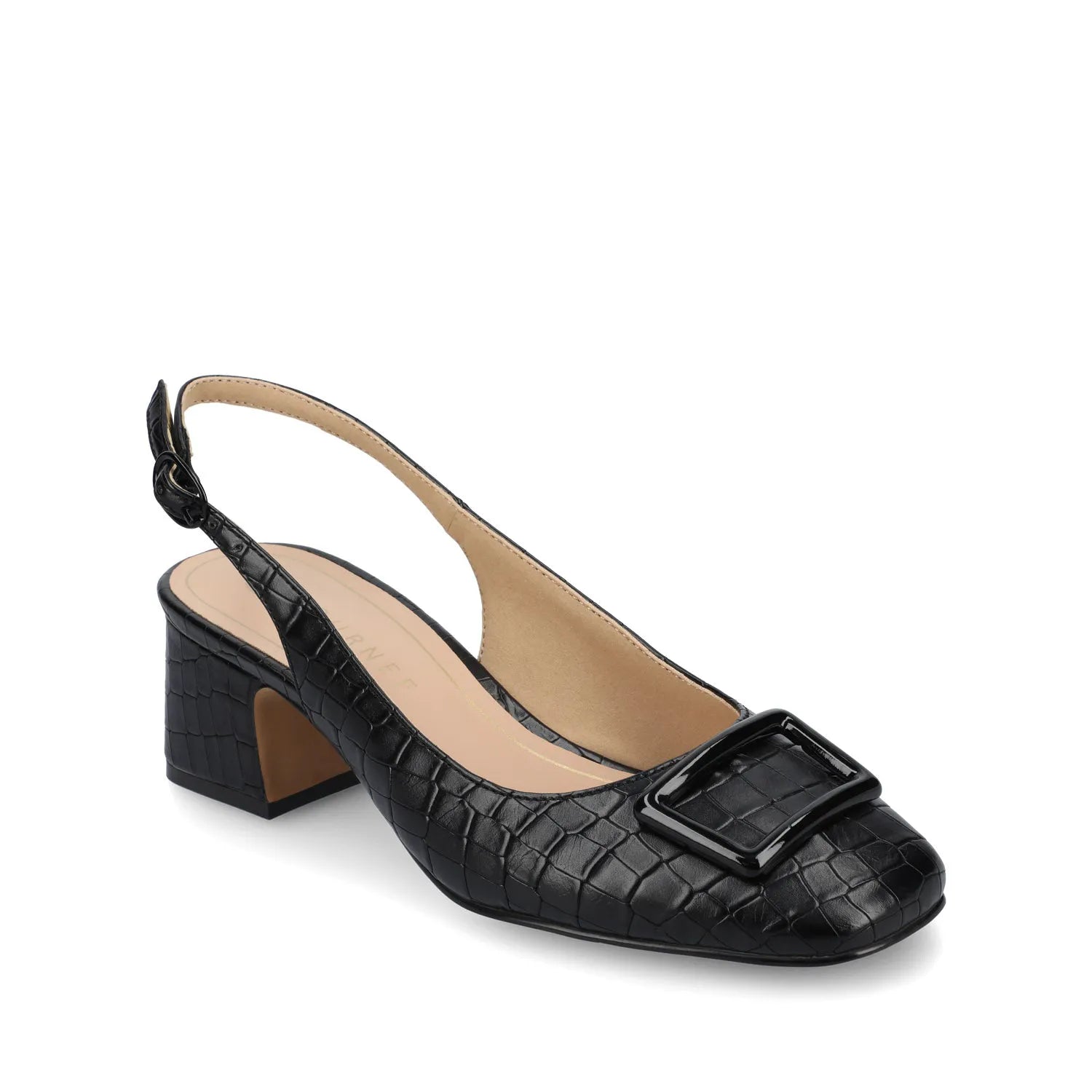 EVERLEE Slingback Pump Heels in Vegan Leather - Black Croco