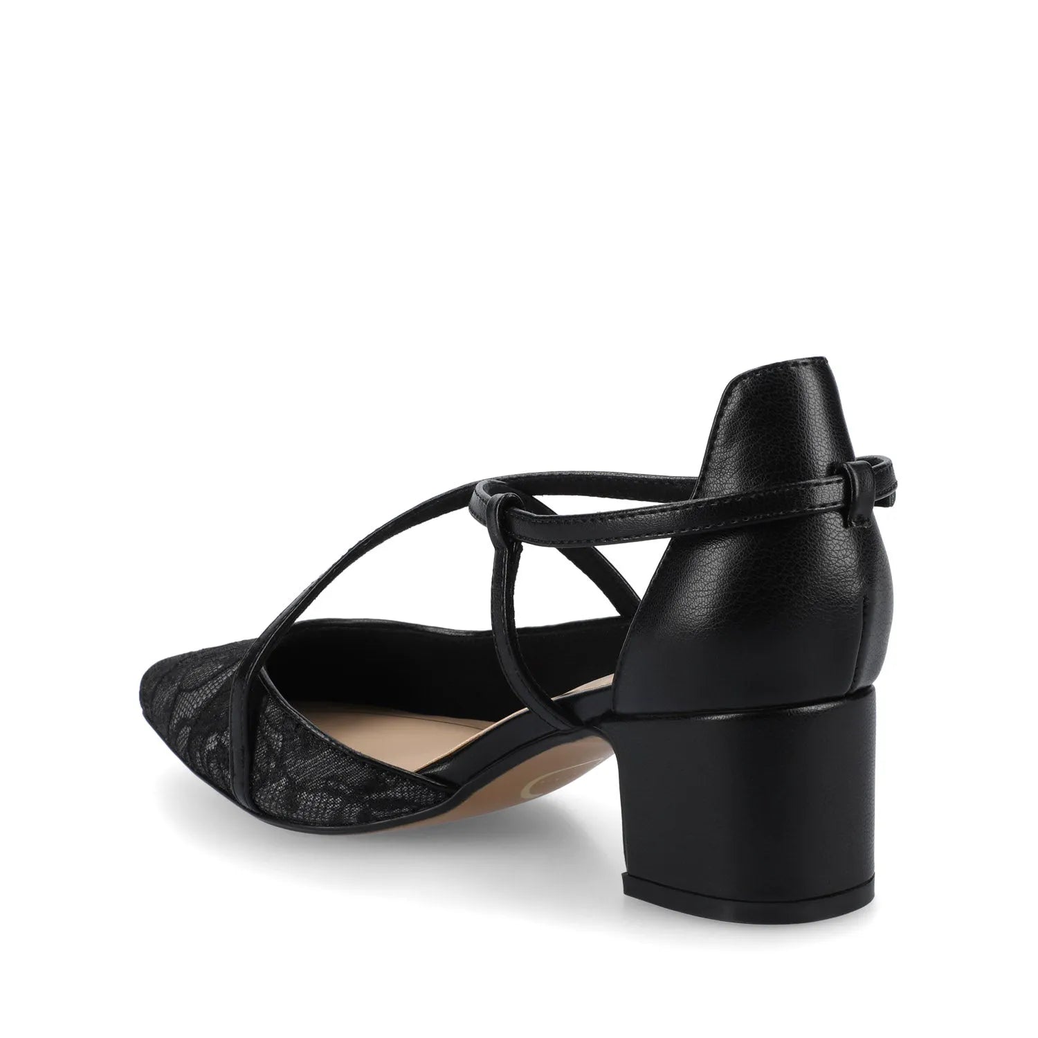 Galvinn Low Block Heels in Vegan Leather - Black Lace