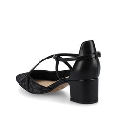 Galvinn Low Block Heels in Vegan Leather - Black Lace