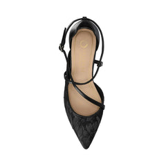 Galvinn Low Block Heels in Vegan Leather - Black Lace