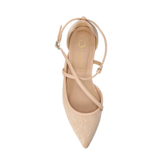 Galvinn Low Block Heels in Vegan Leather - Bone Lace