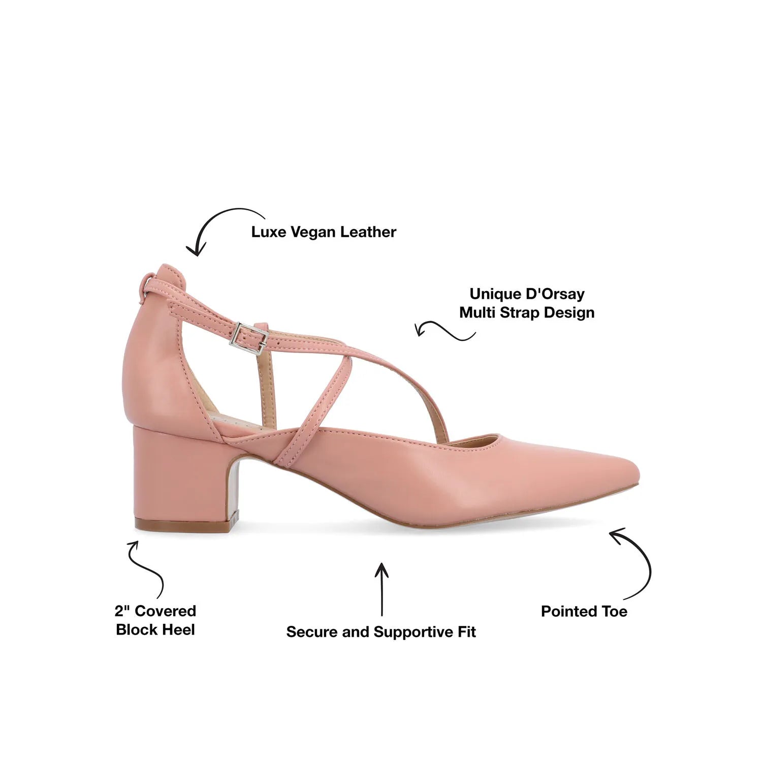 Galvinn Low Block Heels in Vegan Leather - Blush