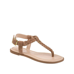 Genevive Brown Vegan Leather T-Strap Sandals