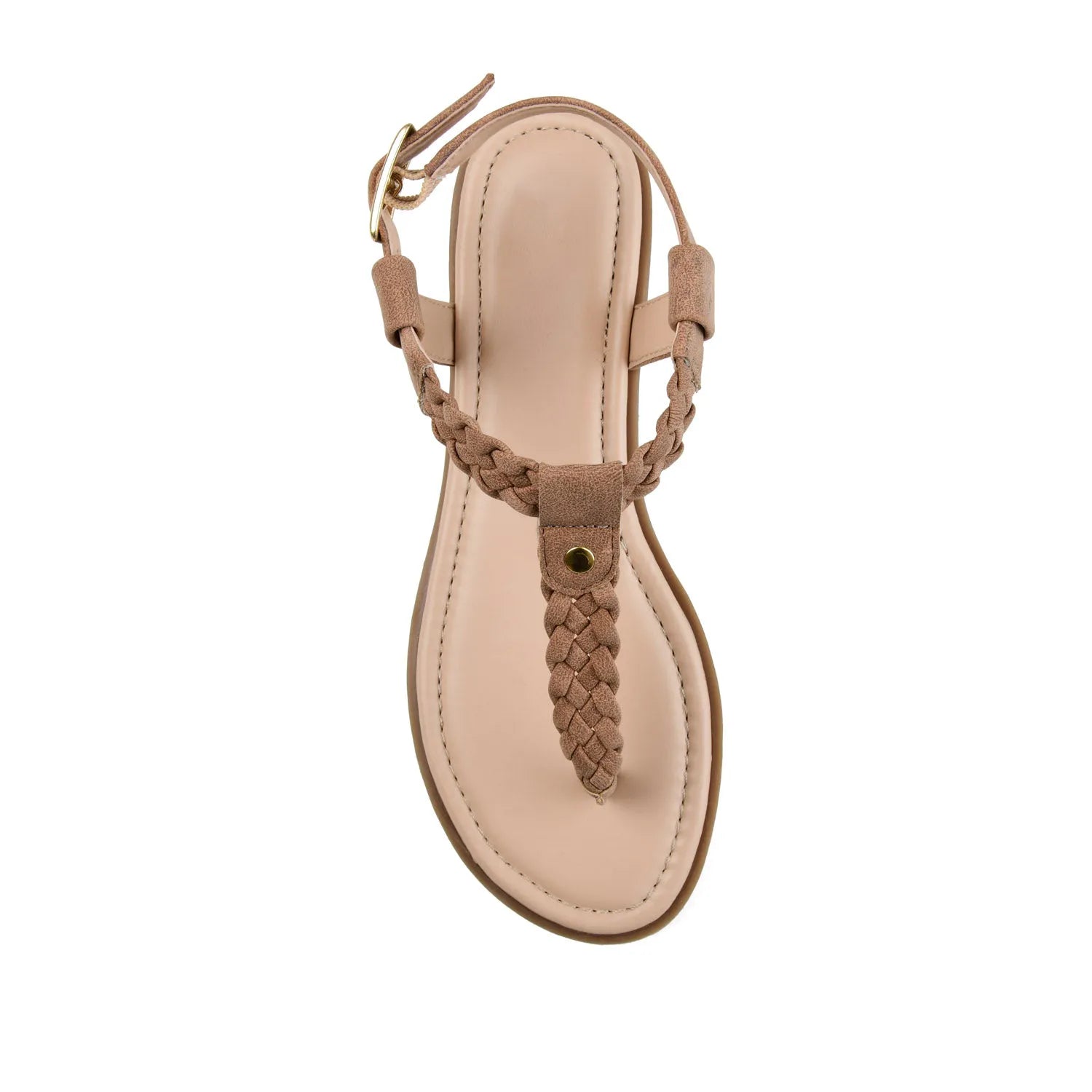 Genevive Brown Vegan Leather T-Strap Sandals