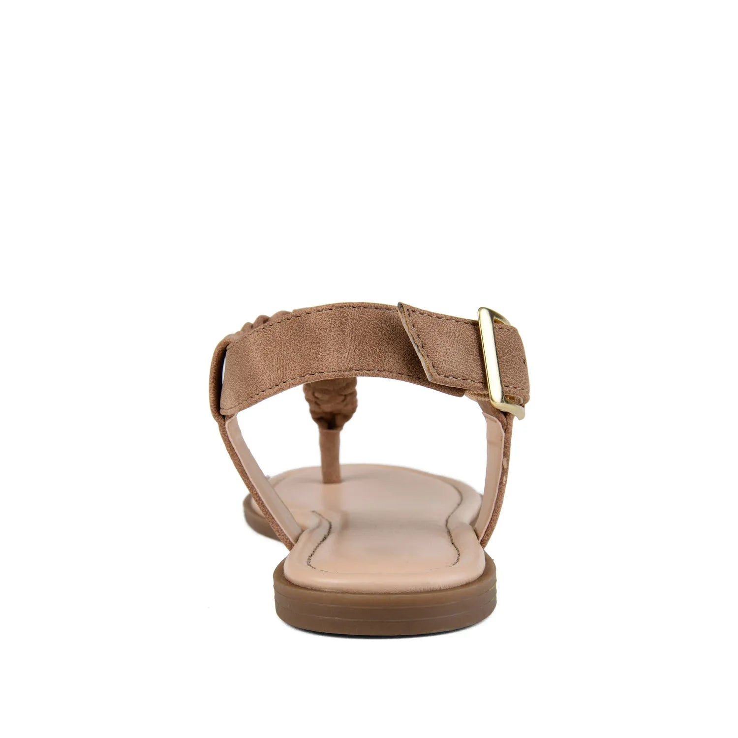 Genevive Brown Vegan Leather T-Strap Sandals