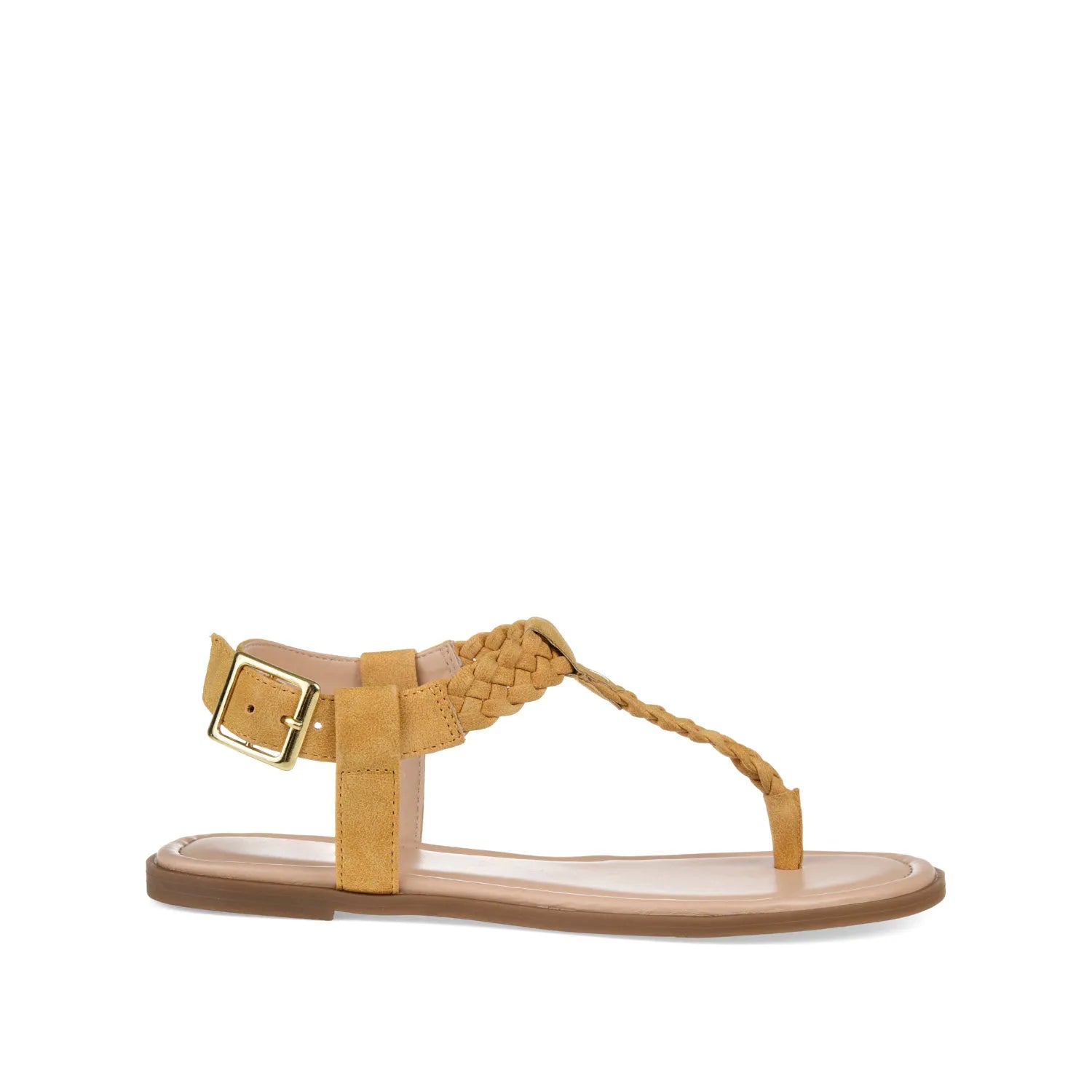 Genevive T-Strap Sandals in Vegan Leather - Mustard