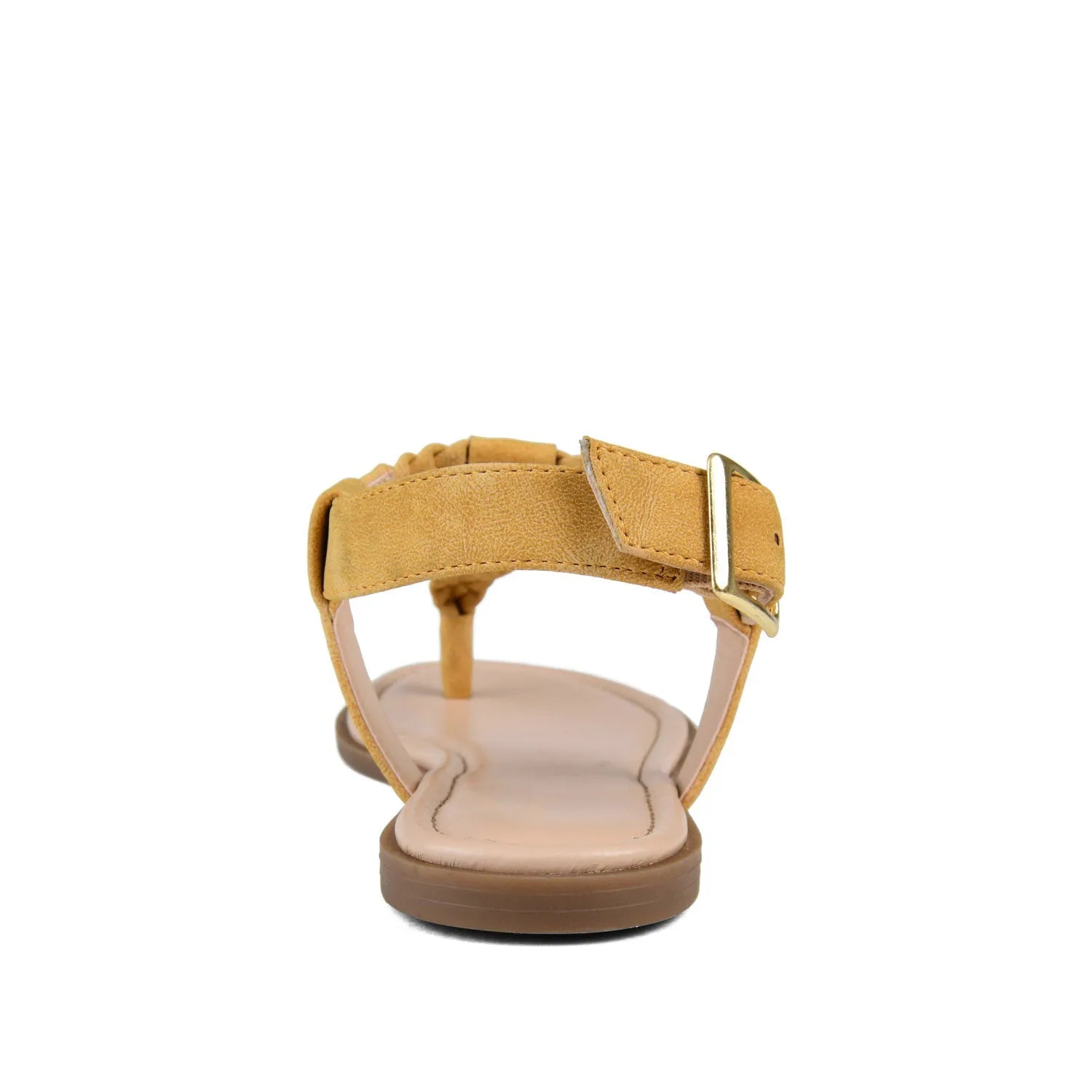 Genevive T-Strap Sandals in Vegan Leather - Mustard