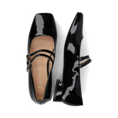 GREDAH MARY JANE DRESS FLATS IN WIDE - Black Patent