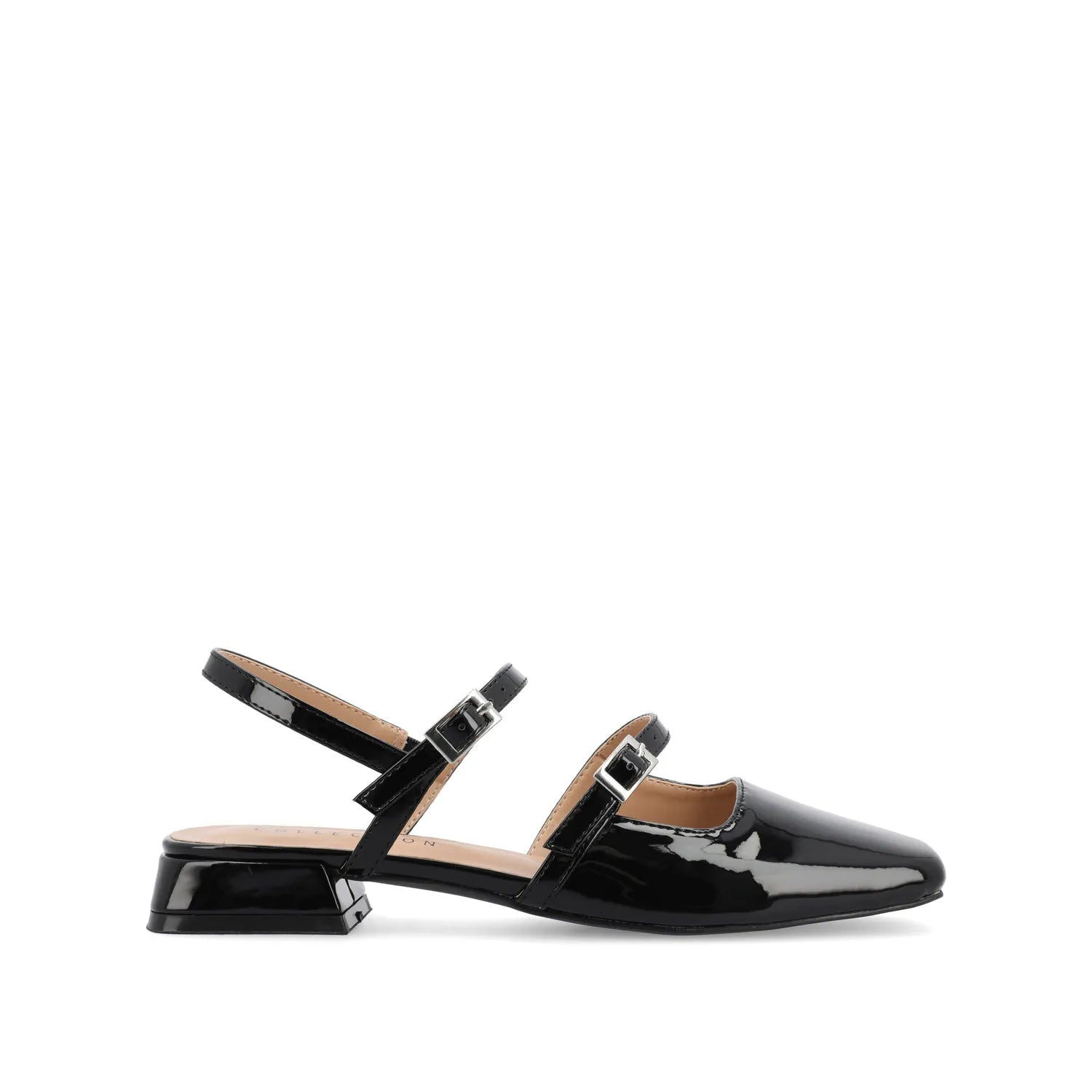 GRETCHENN Wide Patent Heeled Flats - Black