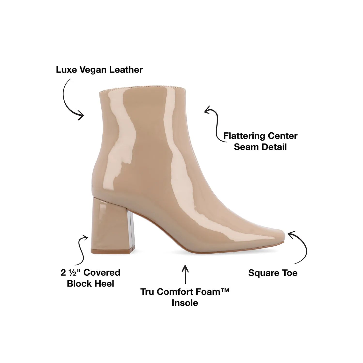 HAYLINN Square Toe Booties in Nude Patent