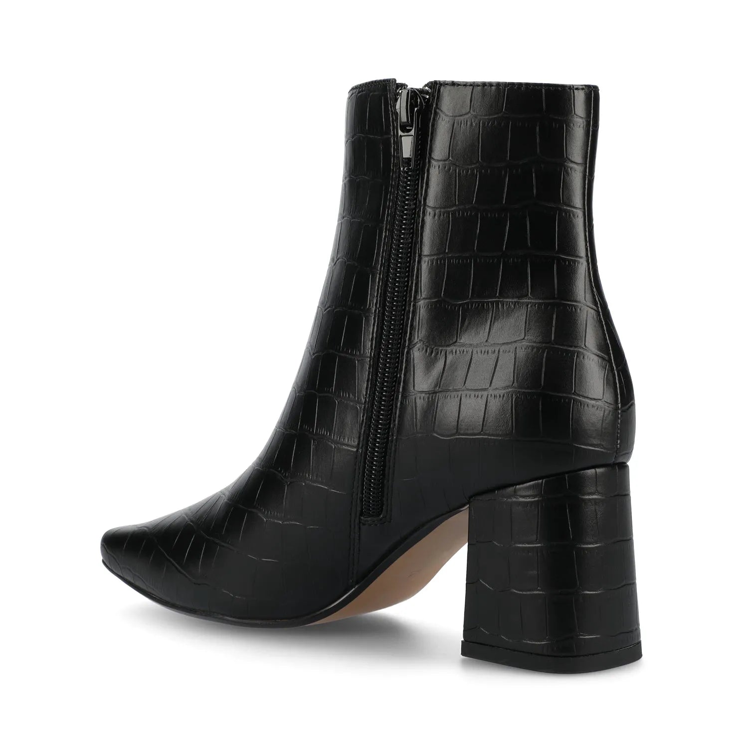 HAYLINN Square Toe Booties in Vegan Leather - Black Croco