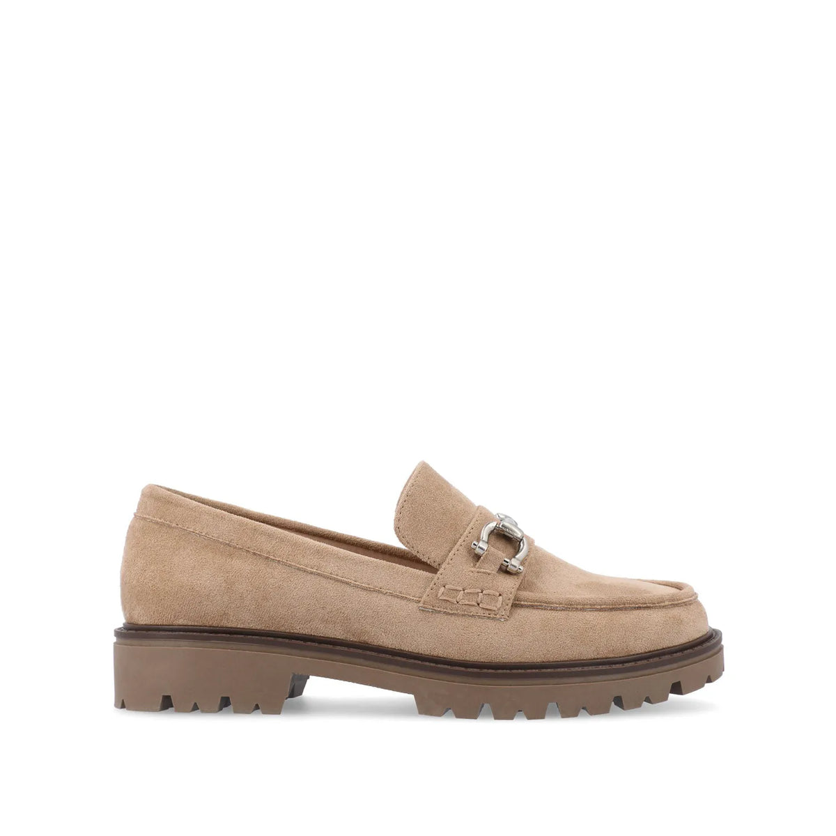 JESSAMEY Horse Bit Loafer Flats in Taupe Suede