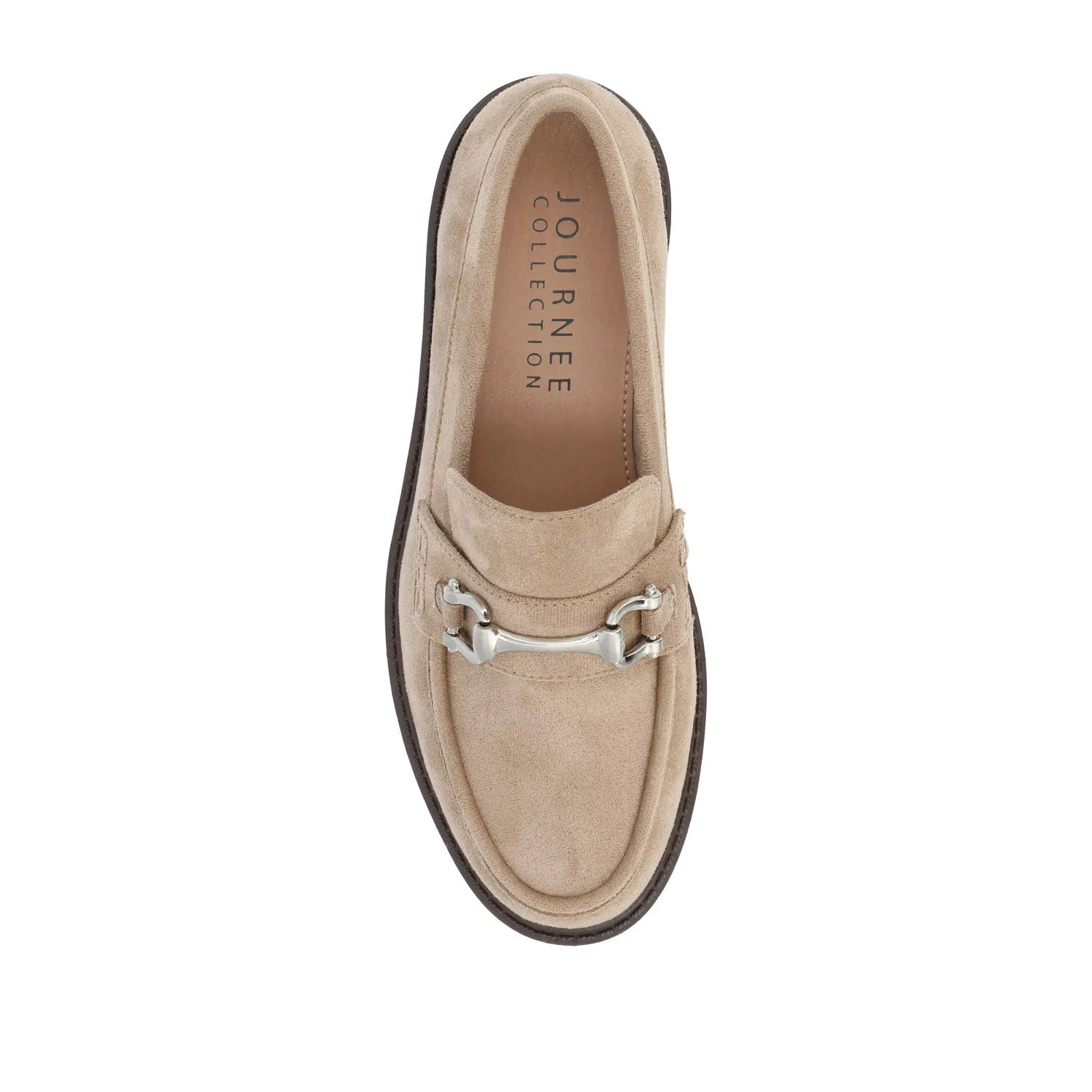JESSAMEY Horse Bit Loafer Flats in Taupe Suede