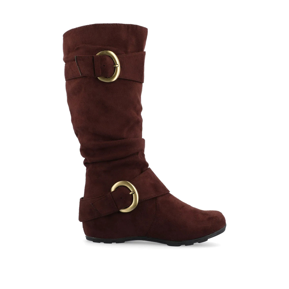 Jester Knee-High Boots for Wide Calves in Brown Faux Suede