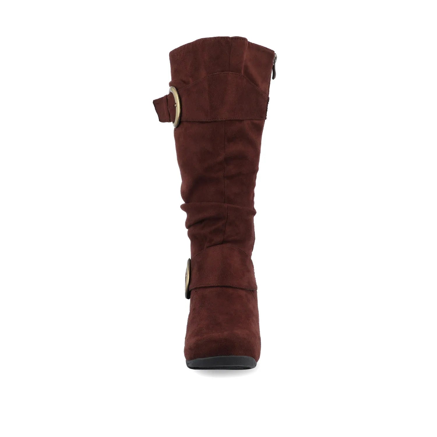 Jester Knee-High Boots for Wide Calves in Brown Faux Suede
