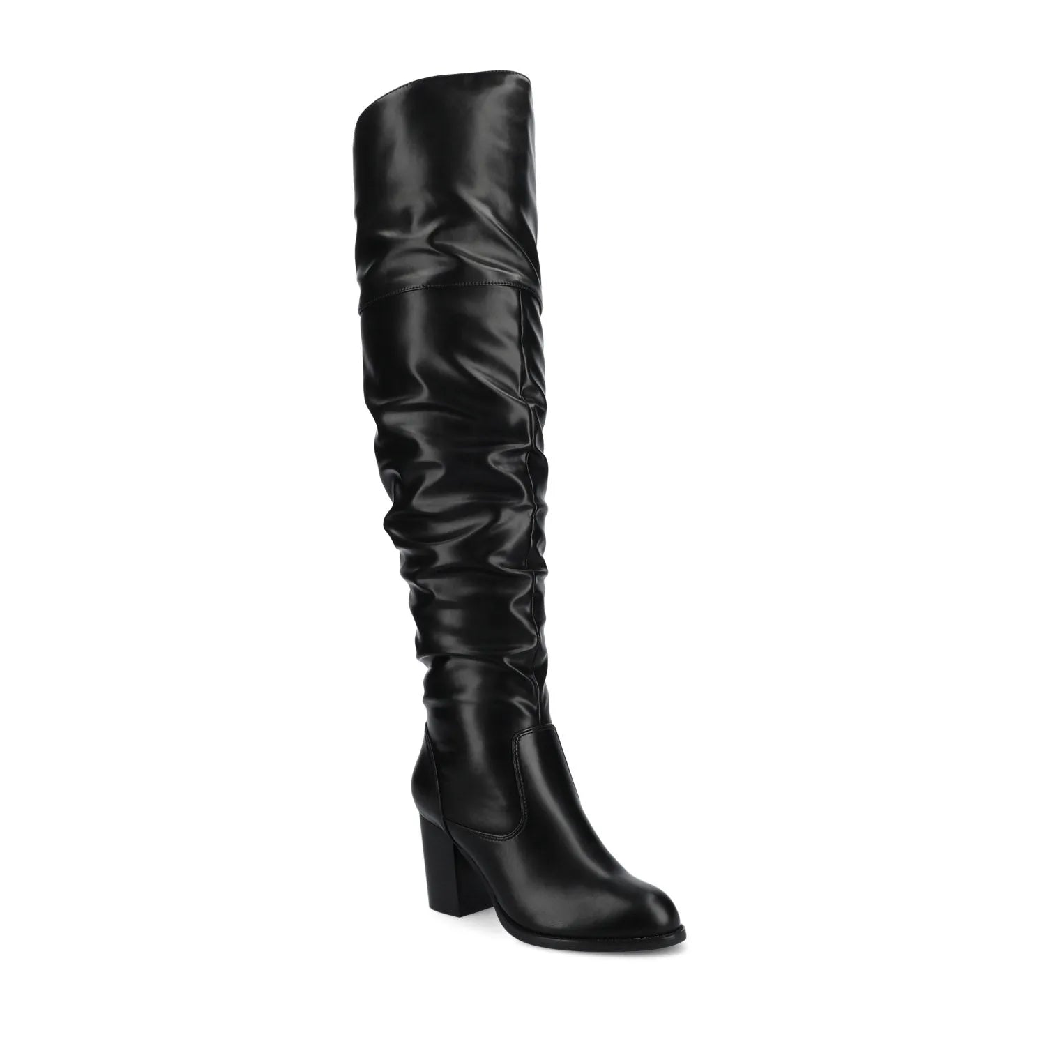 Kaison Faux Suede Thigh High Boots - Black