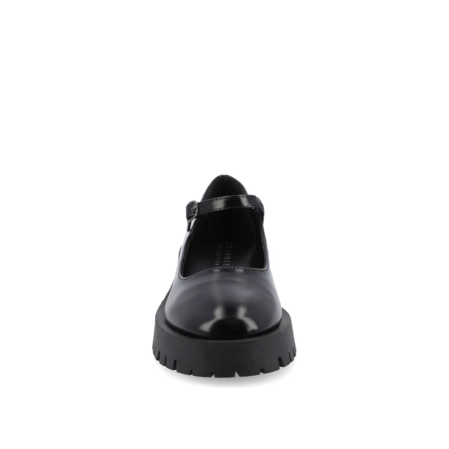 KAMIE Wide Fit Mary Jane Flats with Lug Sole in Black PU