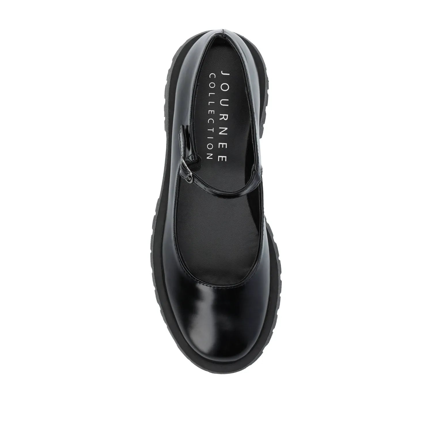 KAMIE Wide Fit Mary Jane Flats with Lug Sole in Black PU