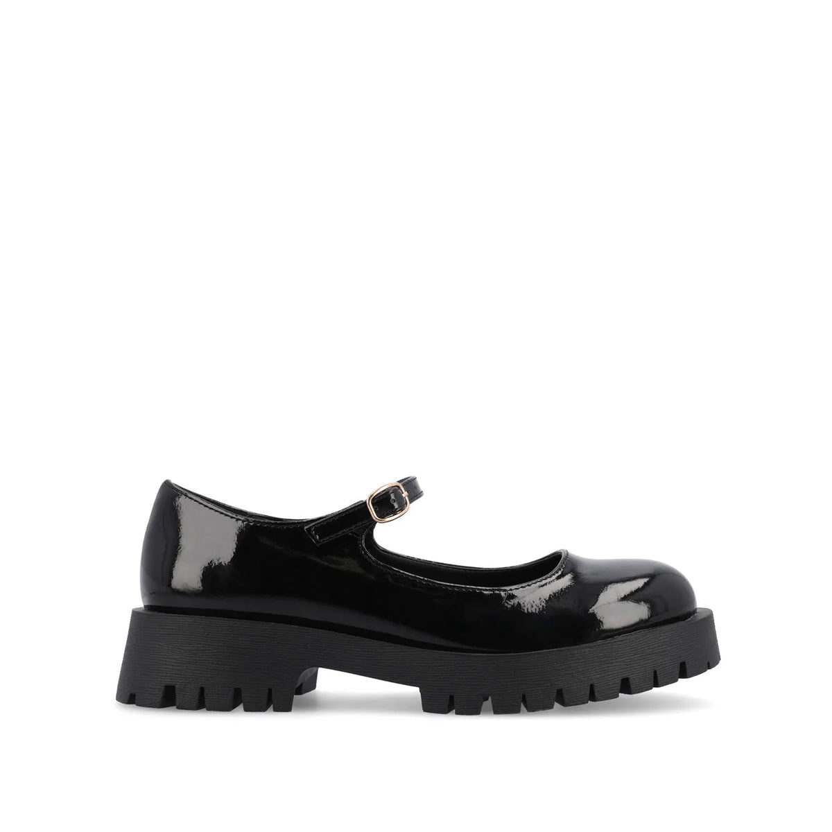 KAMIE Patent Leather Mary Jane Flats with Lug Sole - Black