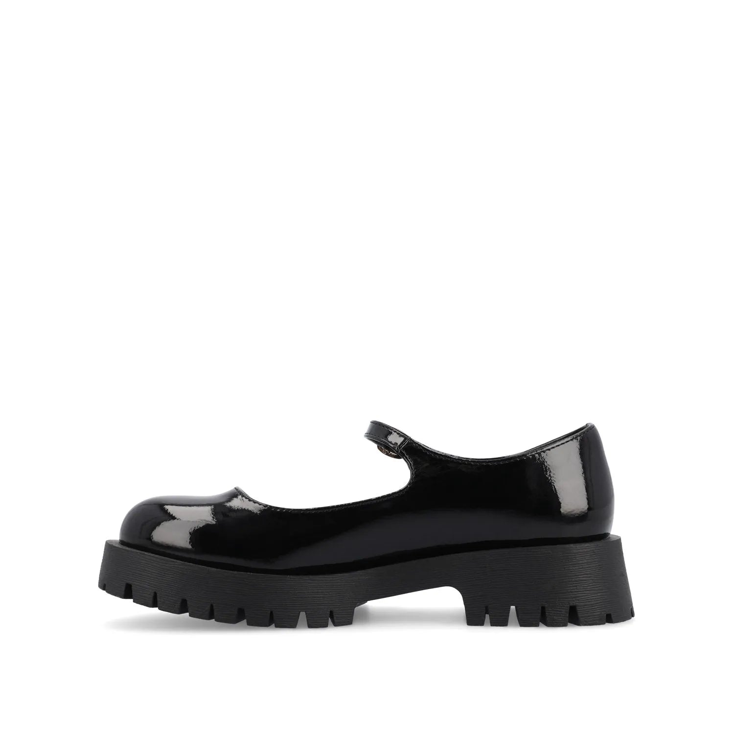 KAMIE Patent Leather Mary Jane Flats with Lug Sole - Black