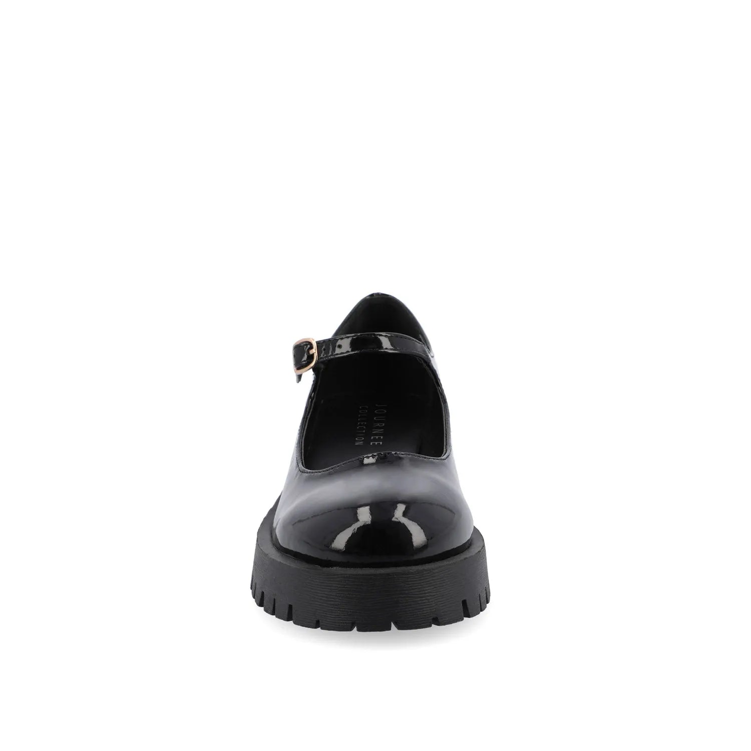 KAMIE Patent Leather Mary Jane Flats with Lug Sole - Black