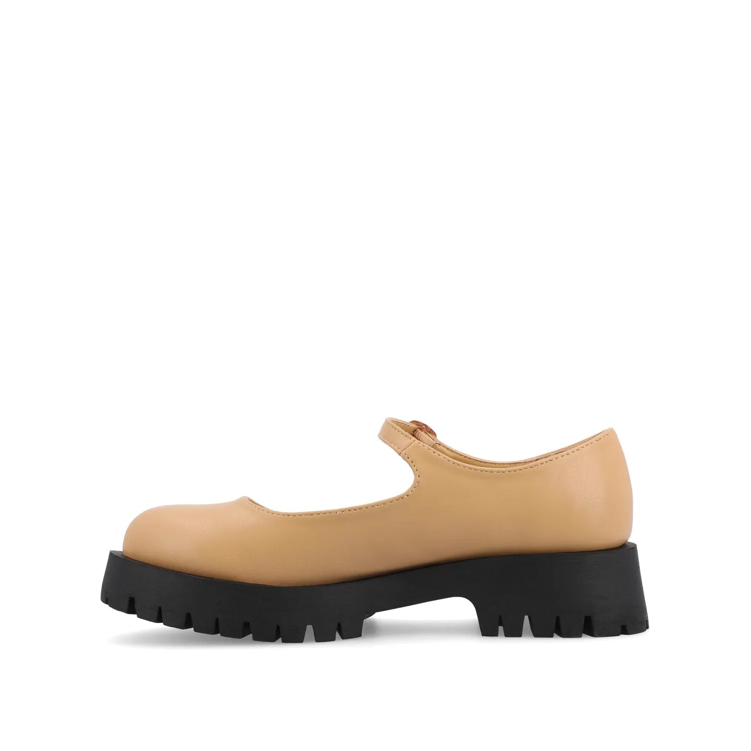 KAMIE Wide Fit Mary Jane Flats in Tan PU with Lug Sole