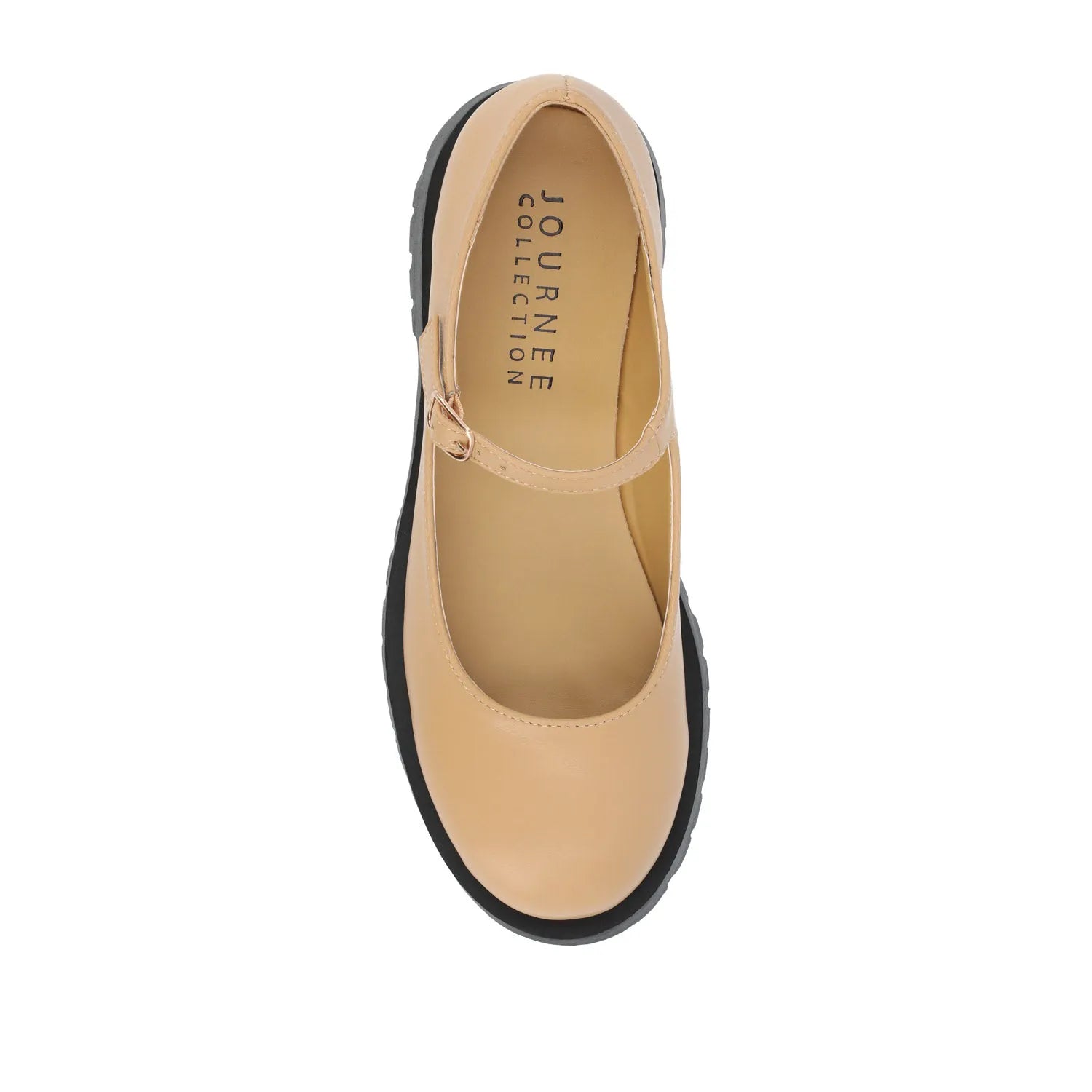 KAMIE Wide Fit Mary Jane Flats in Tan PU with Lug Sole