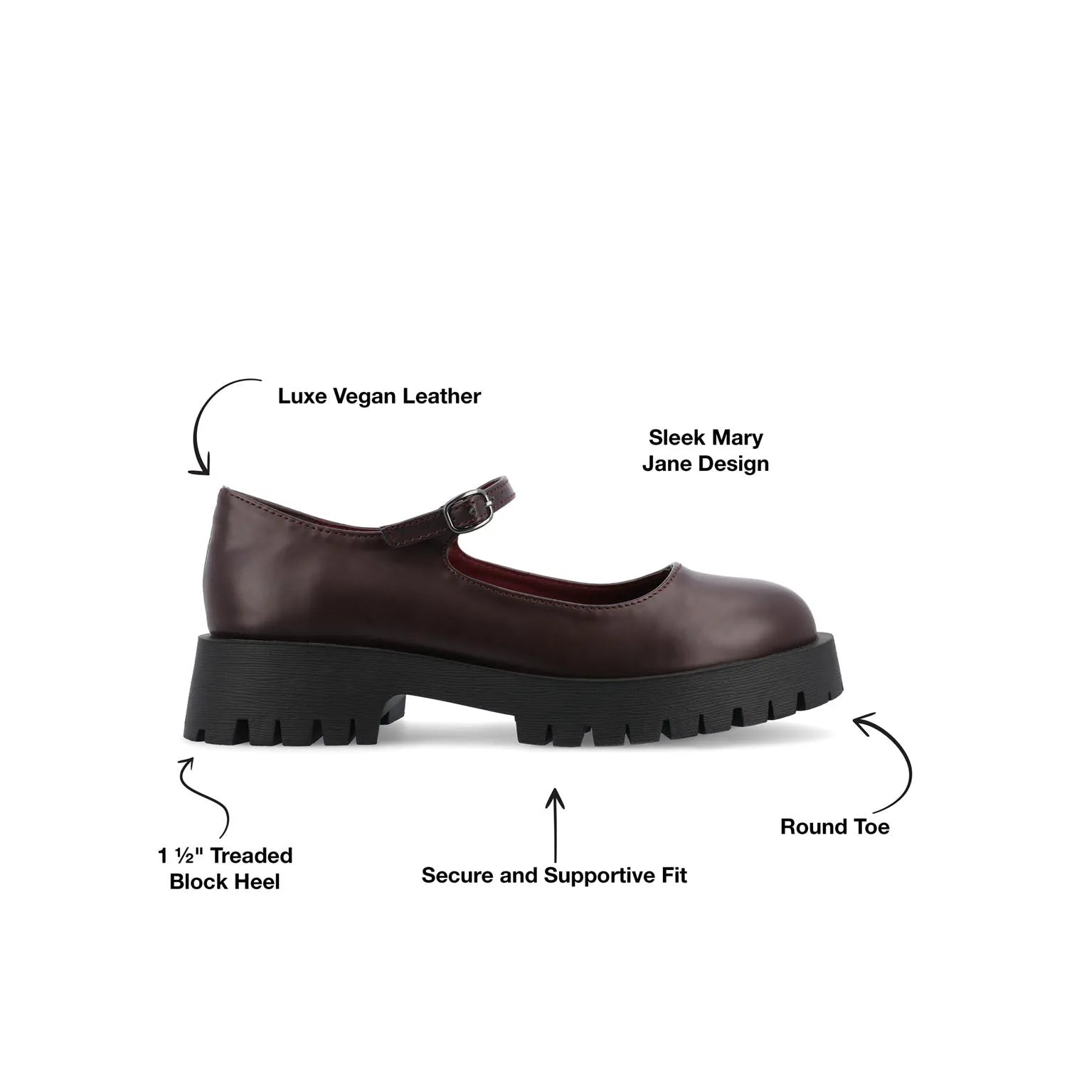 KAMIE Wide Fit Mary Jane Flats in Wine Patent Leather