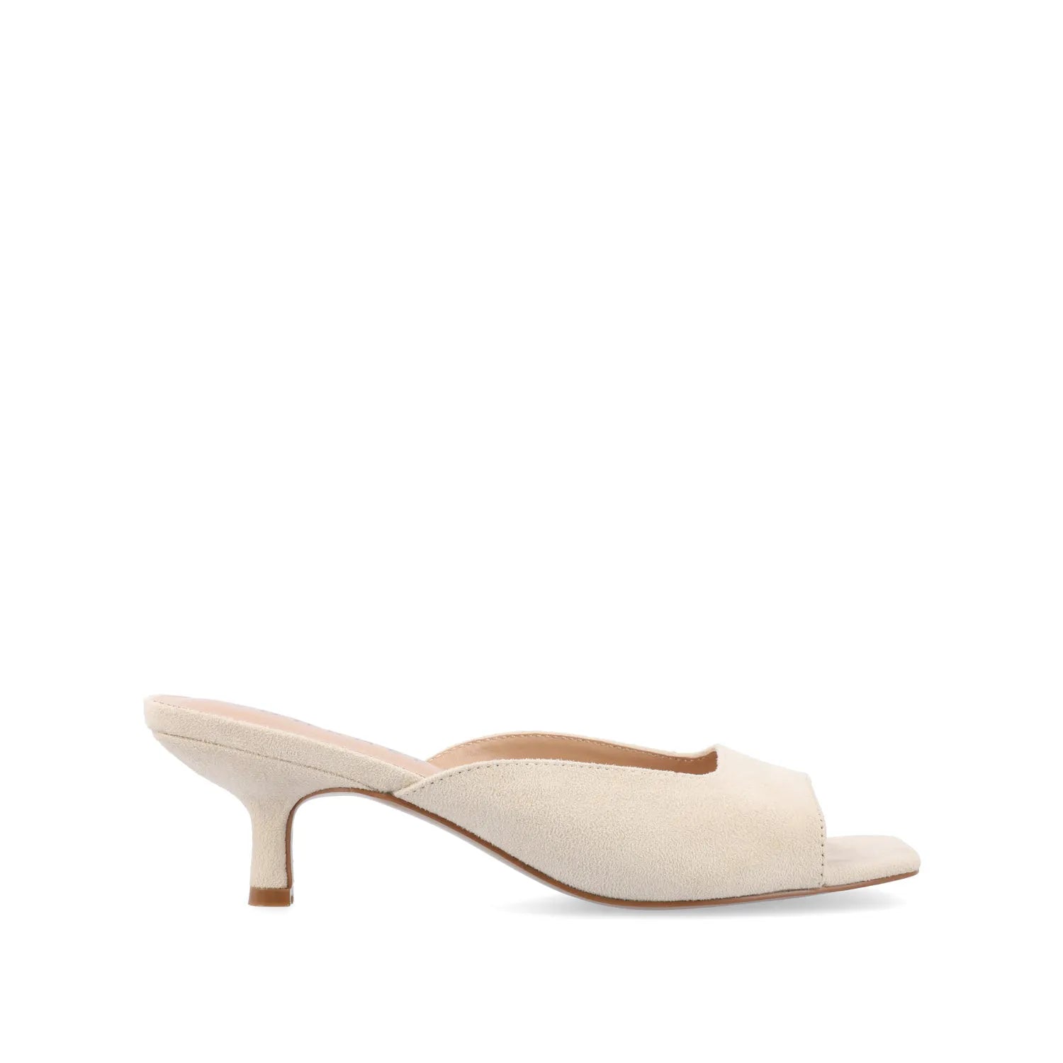 LARNA Wide Fit Faux Suede Peep Toe Kitten Heels in Bone