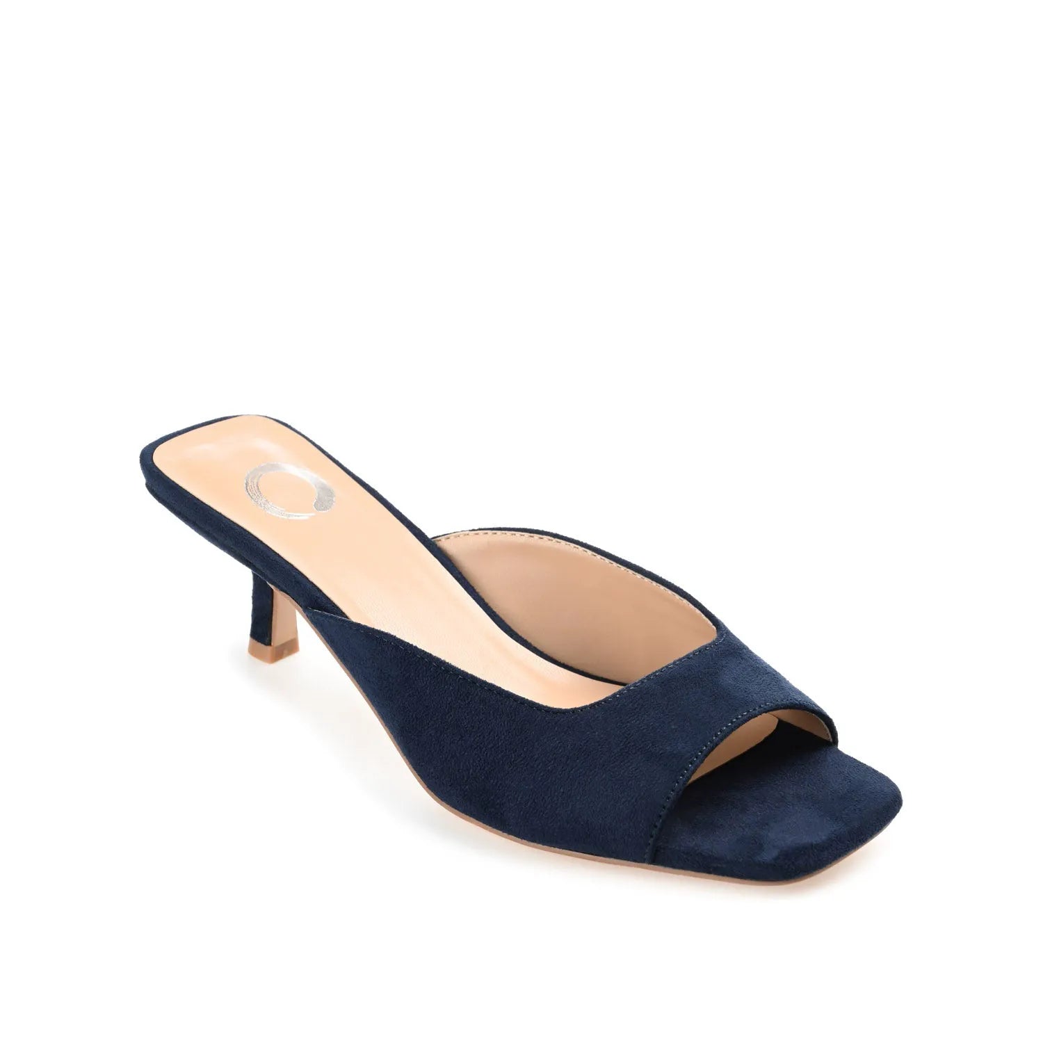 LARNA Faux Suede Peep-Toe Kitten Heels in Navy Nubuck
