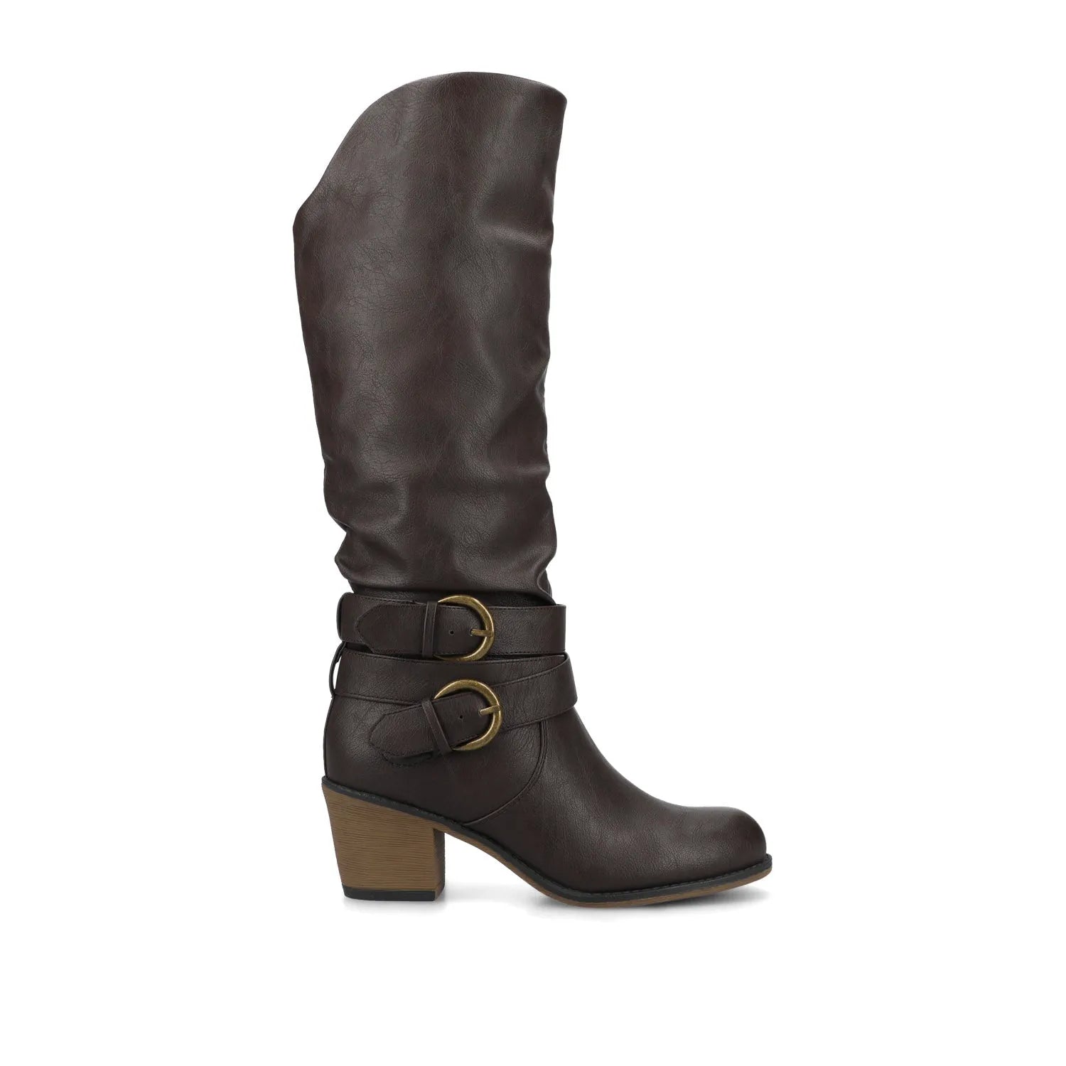 Wide Width Late Boots with Footbed - Dark Brown PU