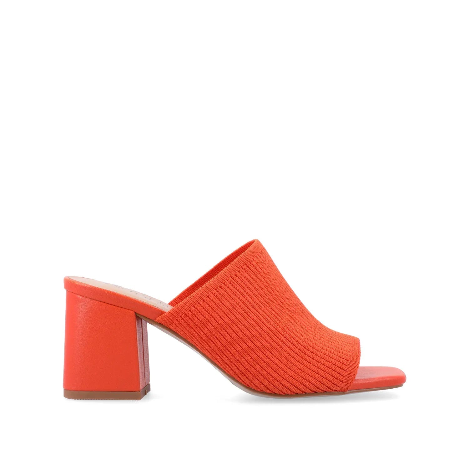LORENNA Block Heel Mules in Orange Knit Fabric
