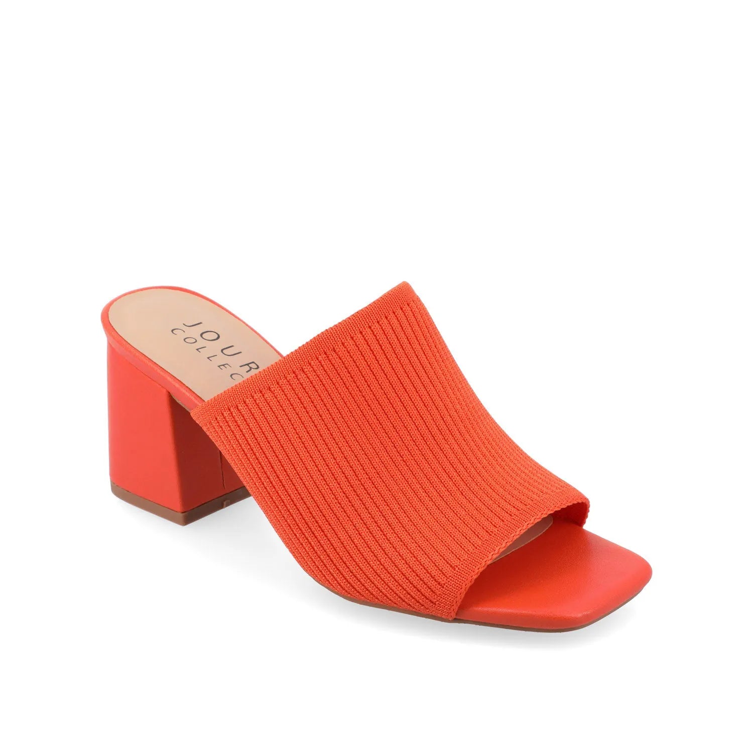 LORENNA Block Heel Mules in Orange Knit Fabric