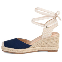 Monte Espadrille Wedge Sandals in Wide Width - Navy Blue Fabric